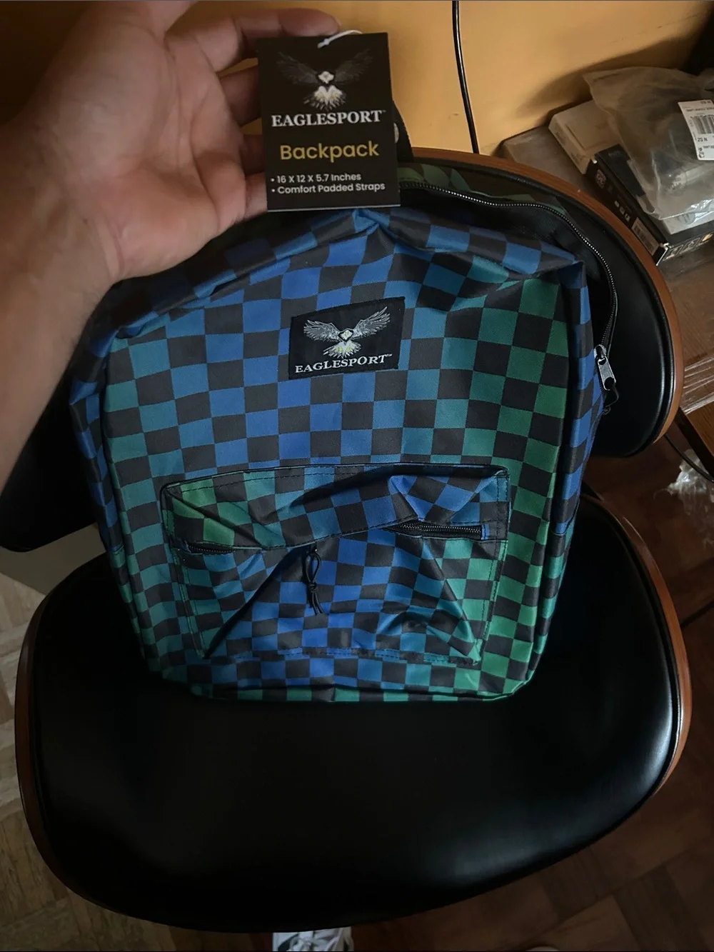 Blue & Green Checkered Backpack for Men